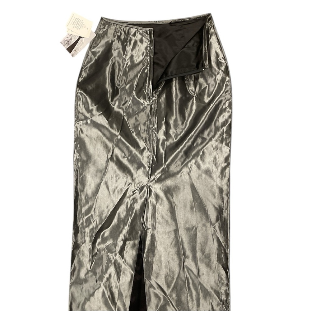 Jessica McClintock Silver Metallic Column Midi Skirt Rockstar Glam Black Tie - Picture 4 of 8